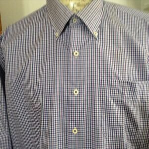 Peter Millar Shirt Mens 2XL Purple Blue Button Down Gingham Plaid Cotton EUC